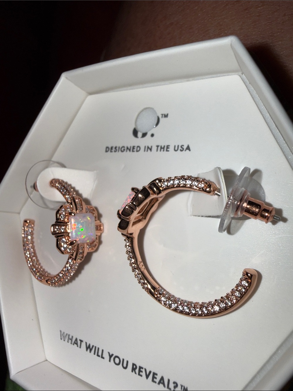 October 2025 Rose Gold Opal Hoop Earrings - Picture 6 of 6